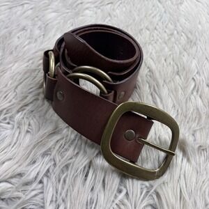 Linea Pelle Women's L 34 - 38" Brown Leather O-Ring Belt Low Slung Boho Pirate